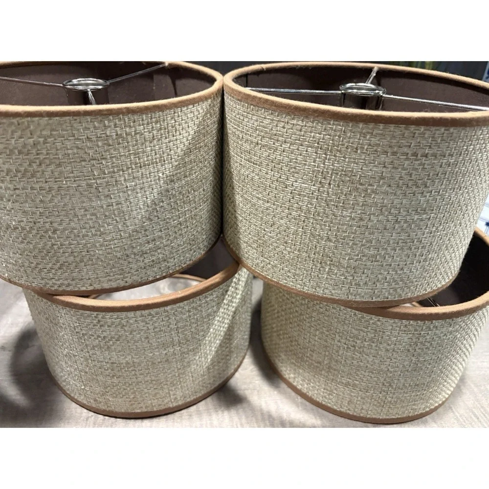 Set 4x Burlap Drum Lamp Shade 8in Natural Neutral Decor Rustic Farmhouse Round
